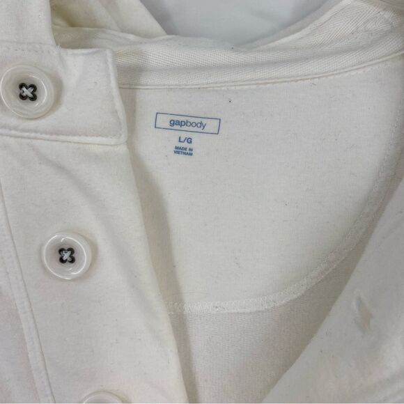 GAP Women’s 1/4 Button White Hoodie Sweatshirt White size L - Picture 2 of 3